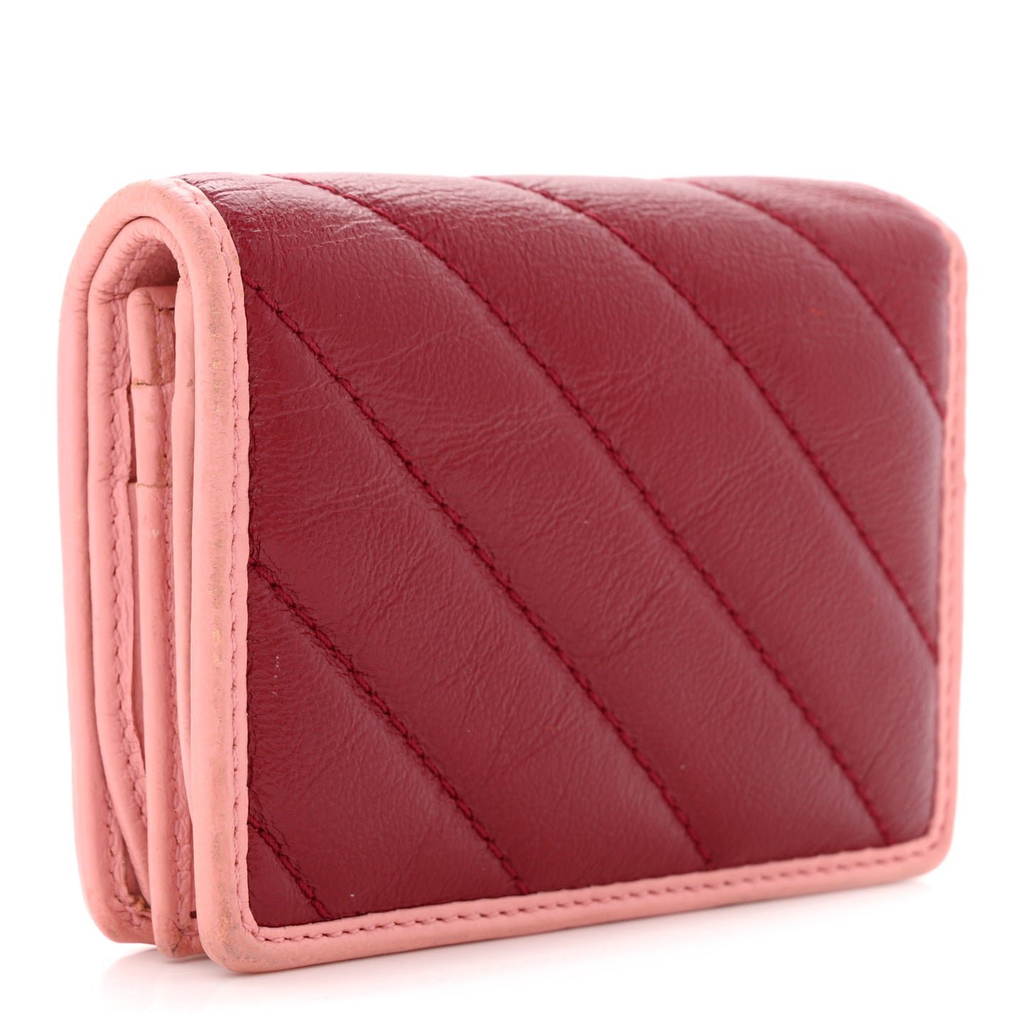 Azalea Calfskin Enamel Matelasse Diagonal Torchon GG Marmont Card Case New Cherry Red Wild Rose