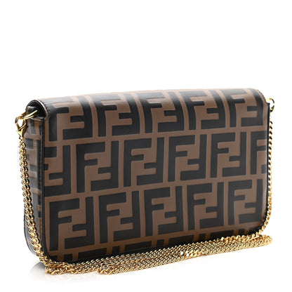 Fendi Vitello Soft F is Fendi Bi-Color FF 1974 Embossed Envelope Wallet On Chain with Pouches Maya Black 4 of 12