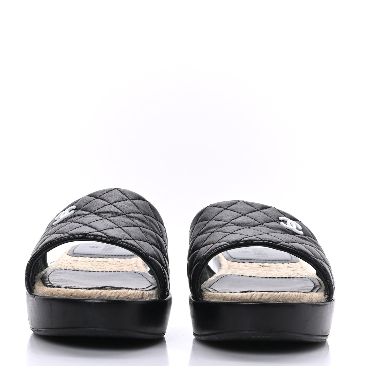 Lambskin Quilted CC Espadrille Slip On Sandals 40 Black