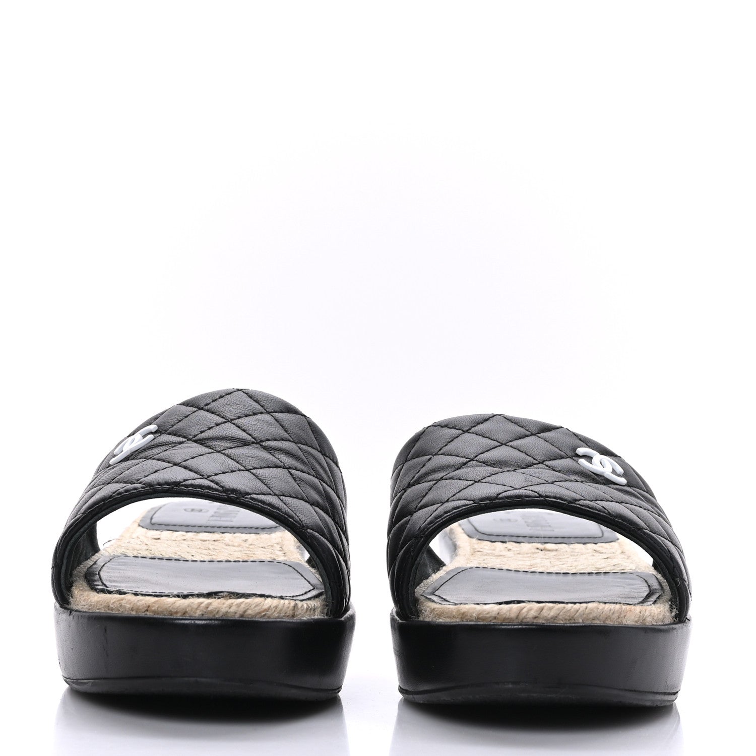 Chanel Lambskin Quilted CC Espadrille Slip On Sandals 40 Black 2 of 9