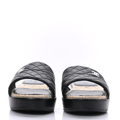 Chanel Lambskin Quilted CC Espadrille Slip On Sandals 40 Black 2 of 9