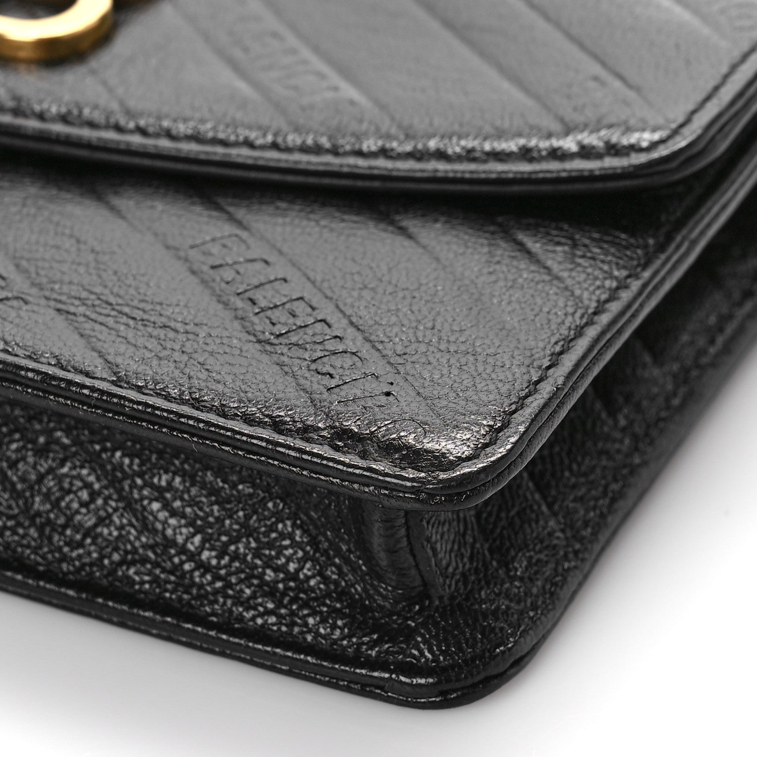 Balenciaga Shiny Goatskin Logo Embossed BB Wallet On Chain Black 7 of 11