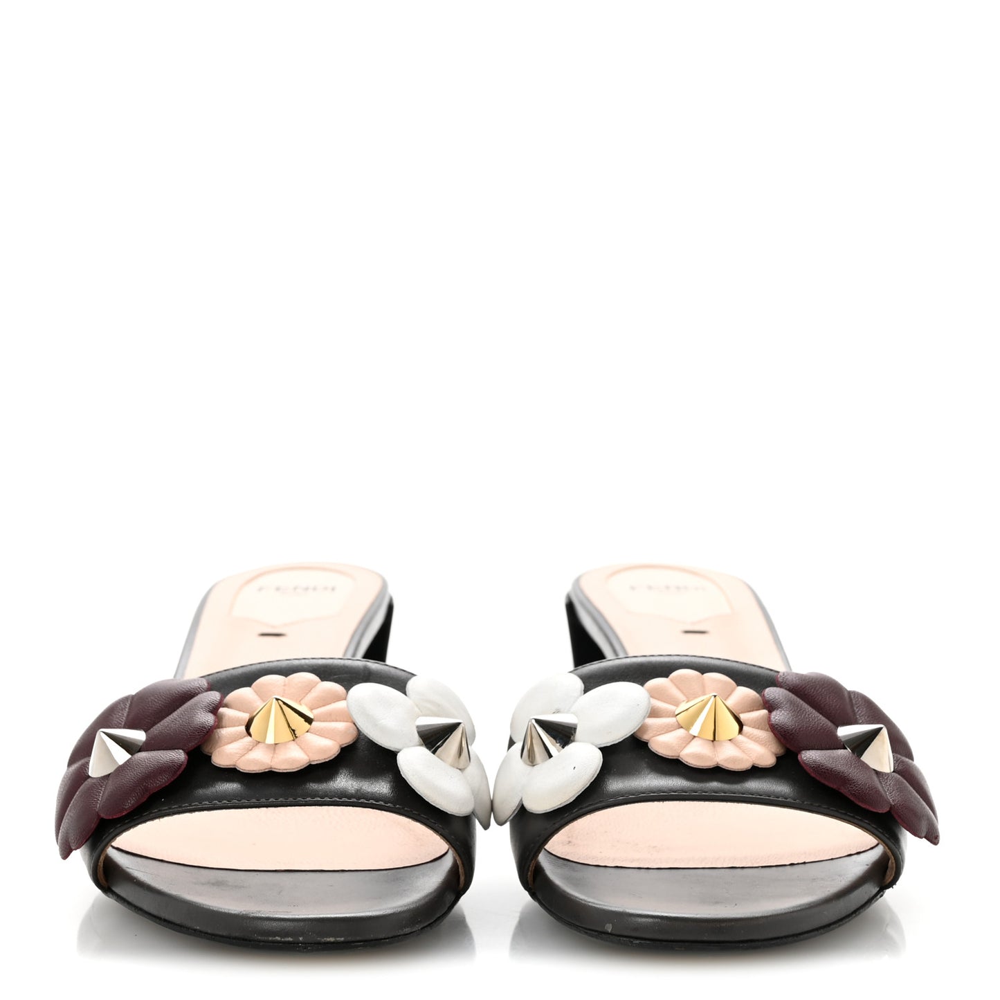 Vitello Nappa Sabot Flowerland Sandals 37.5 Asfalto Black Multicolor