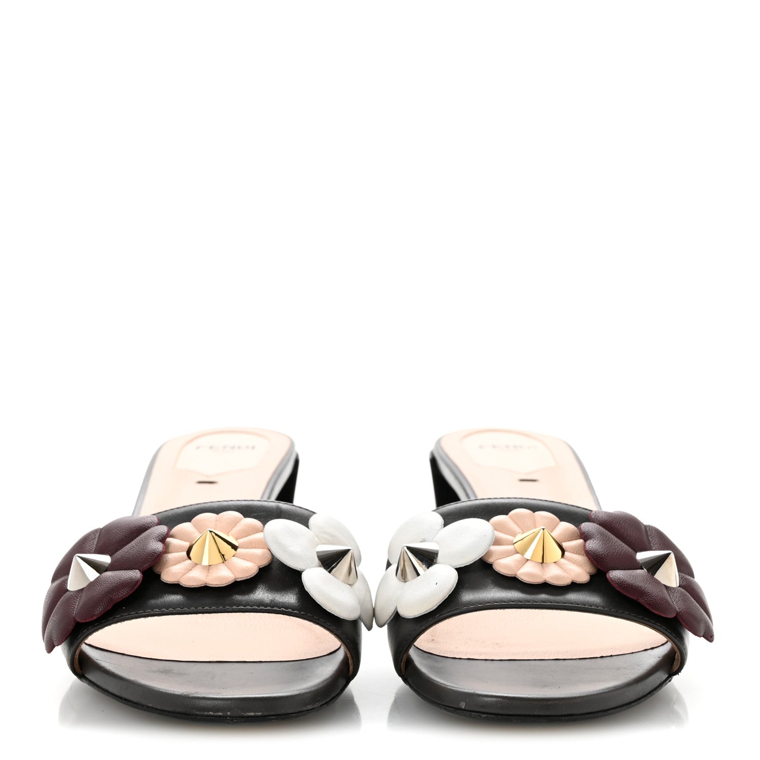 Fendi Vitello Nappa Sabot Flowerland Sandals 37.5 Asfalto Black Multicolor 3 of 10