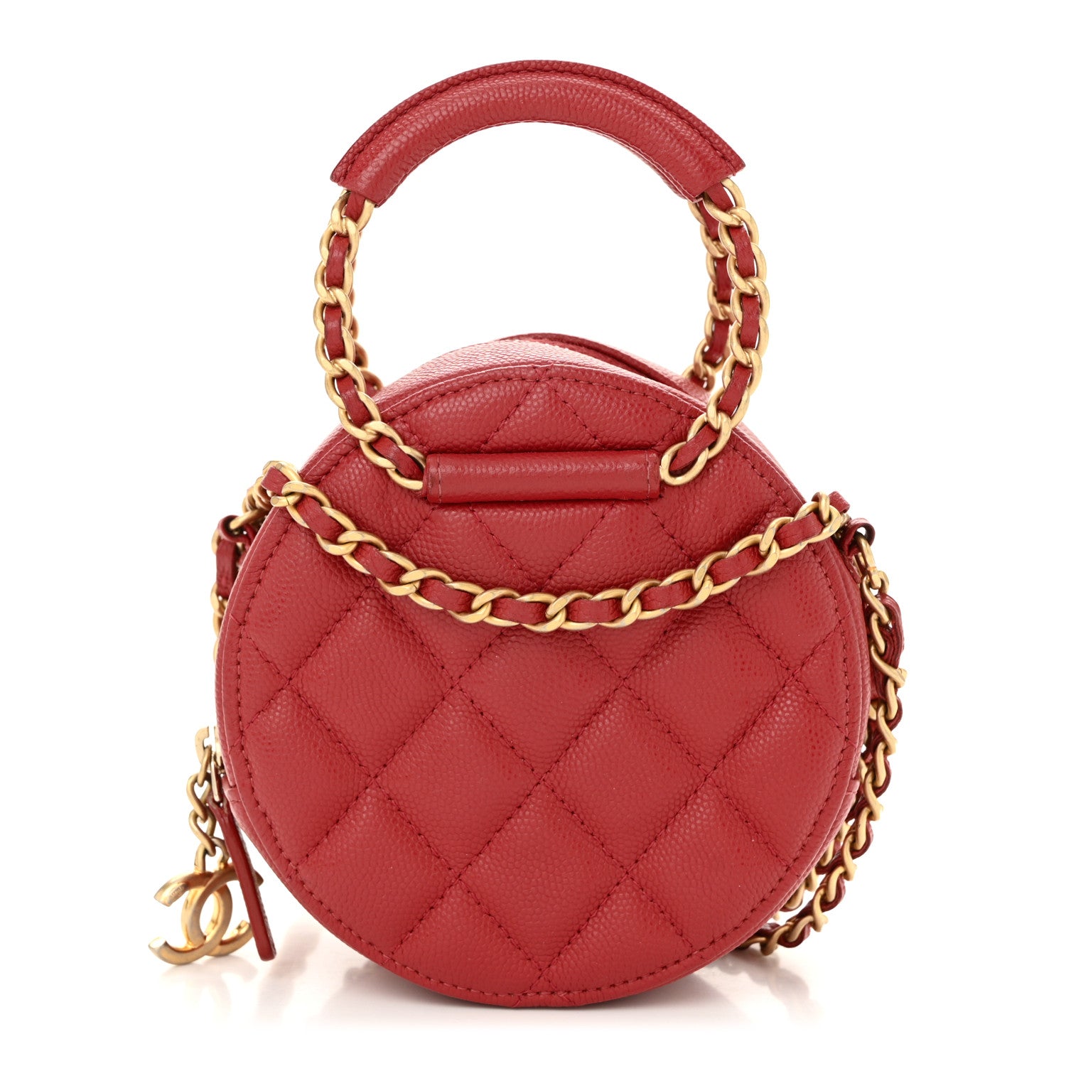 Chanel Caviar Quilted Chain Handle Round Clutch With Chain Bag  Red 1 of 10