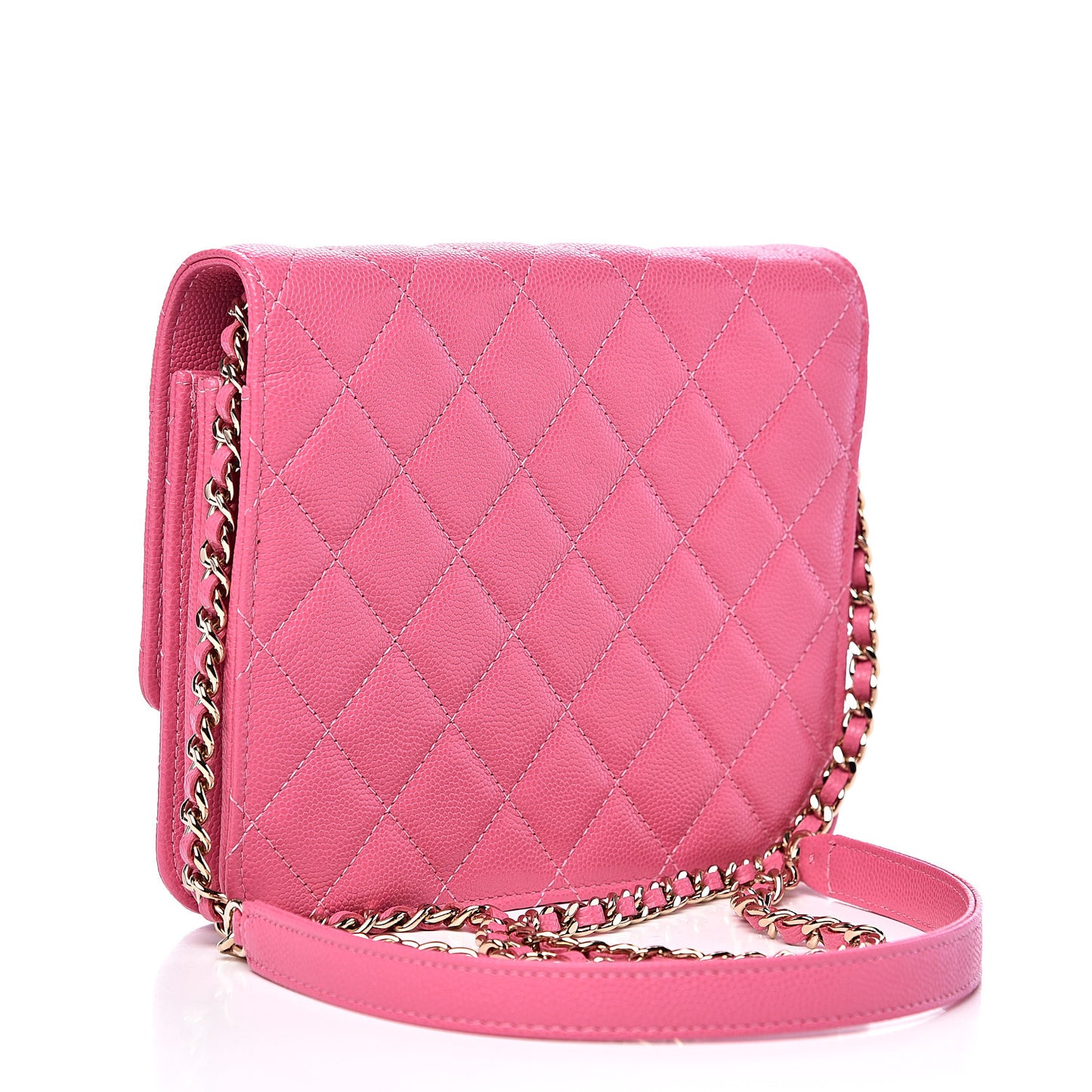Caviar Quilted Square Wallet On Chain WOC Pink