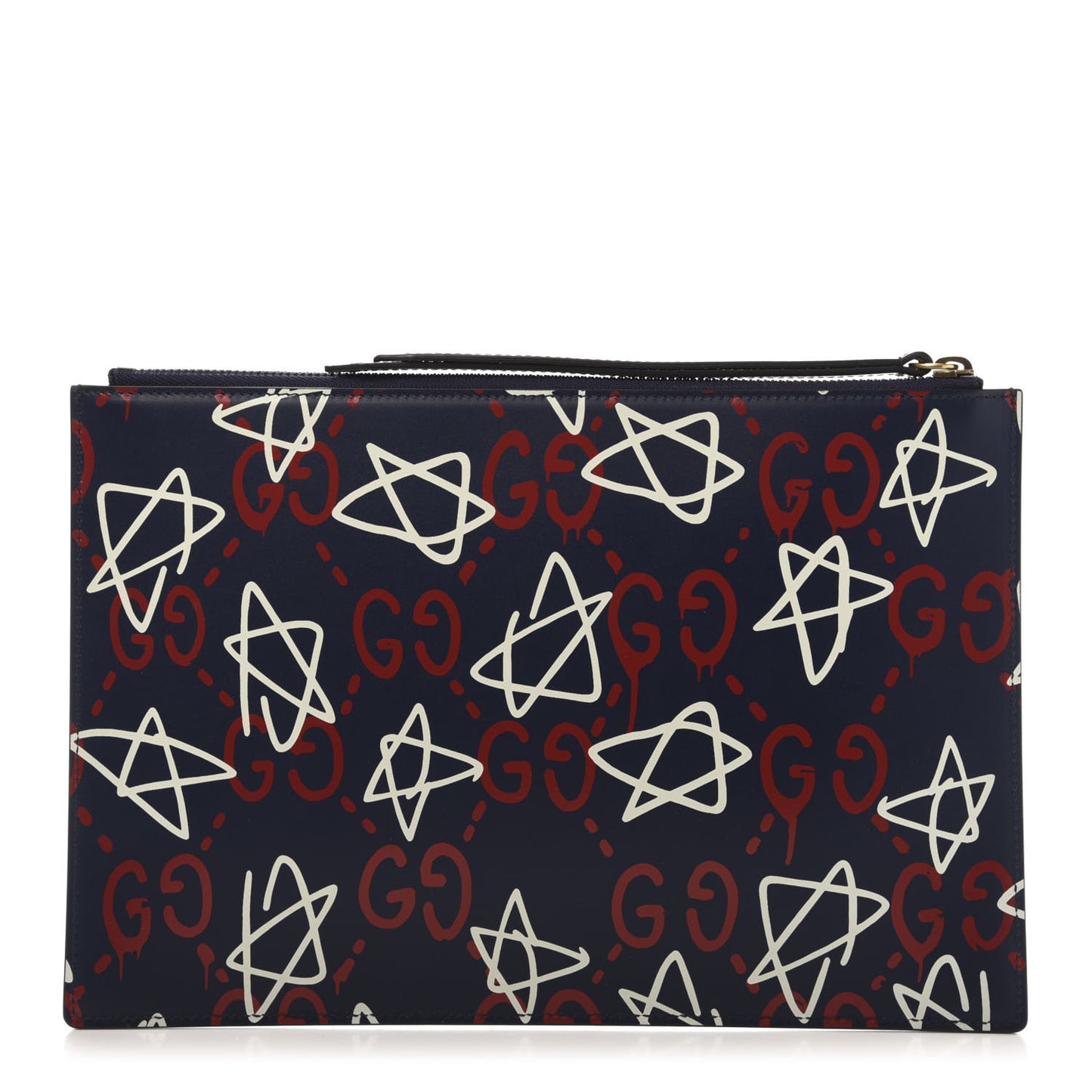 Calfskin GucciGhost Print Pouch Blue Agata Hibiscus Red