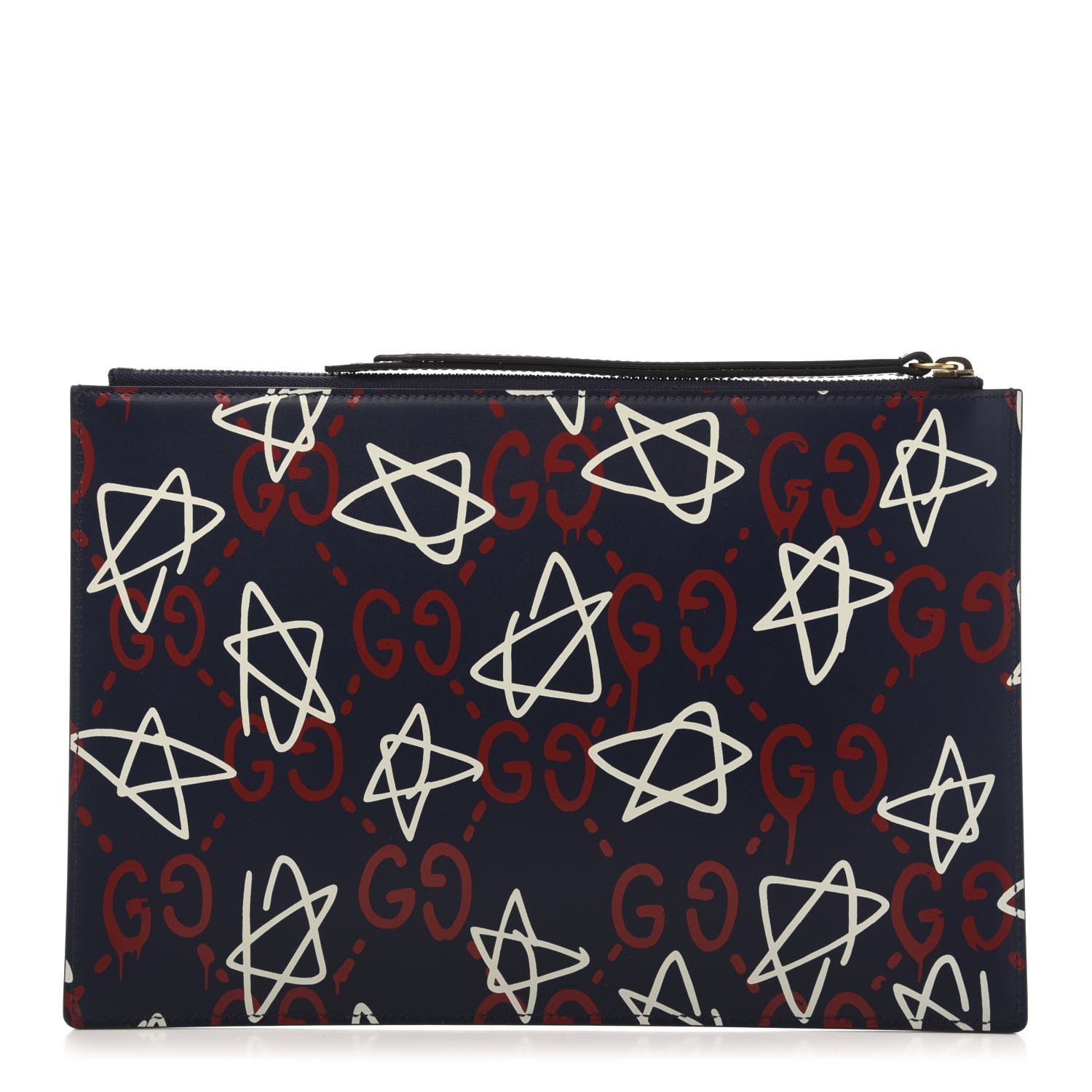 Gucci Calfskin GucciGhost Print Pouch Blue Agata Hibiscus Red 1 of 10