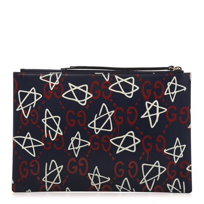 Gucci Calfskin GucciGhost Print Pouch Blue Agata Hibiscus Red 1 of 10