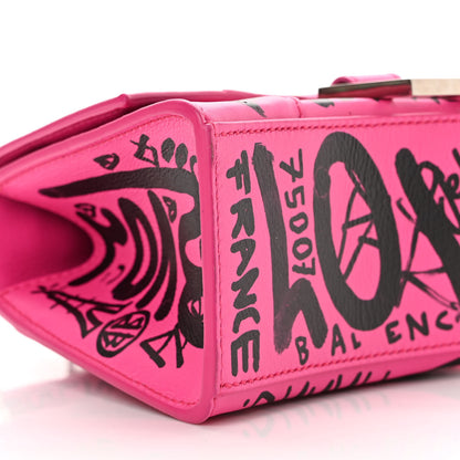 Balenciaga Smooth Calfskin Graffiti Hourglass Top Handle Bag XS Acid Fuchsia Black 11 of 14