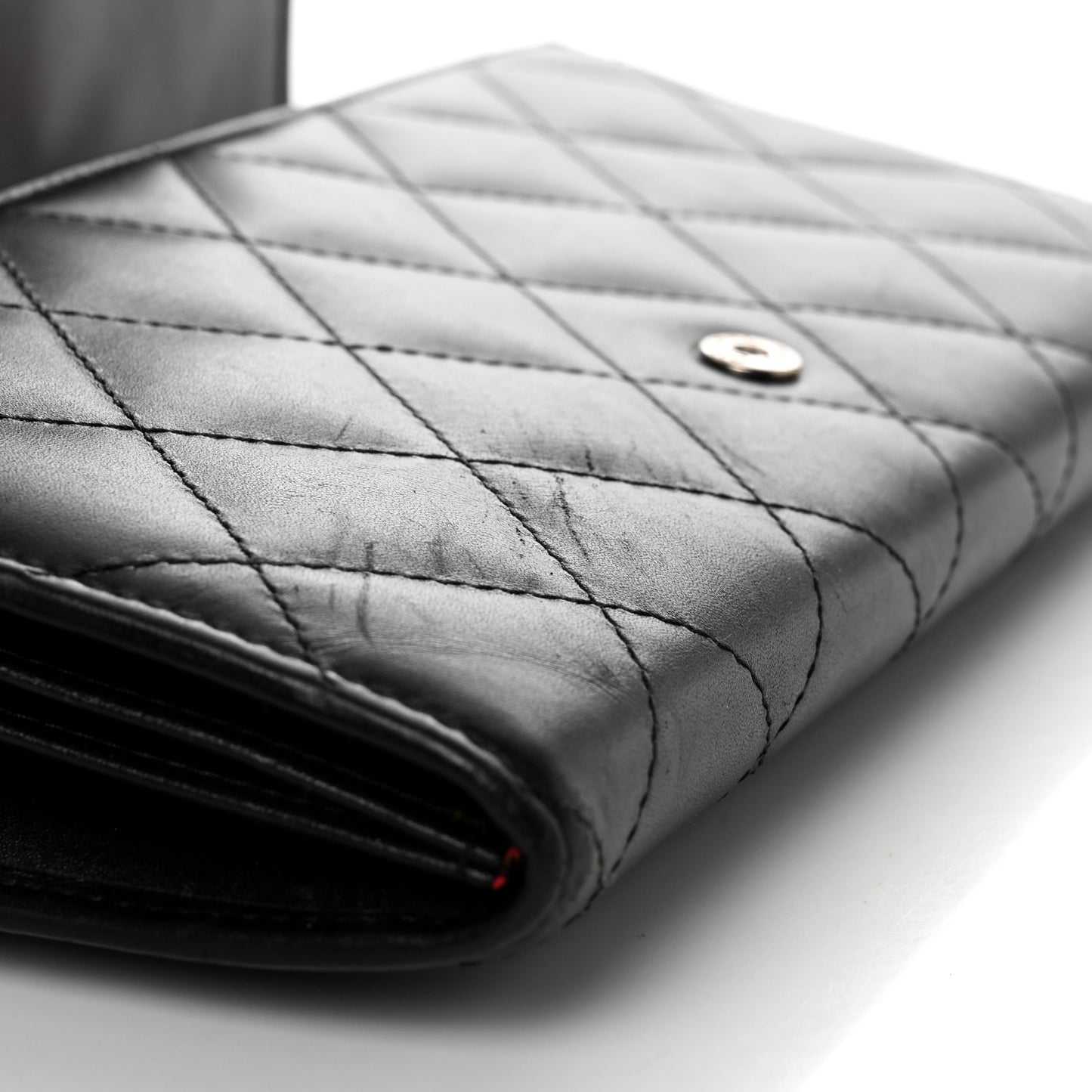 Calfskin Quilted Cambon Gusset Flap Wallet Black