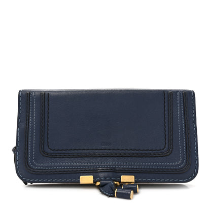 Chloe Grained Calfskin Marcie Long Zip Around Wallet Dark Blue 1 of 14