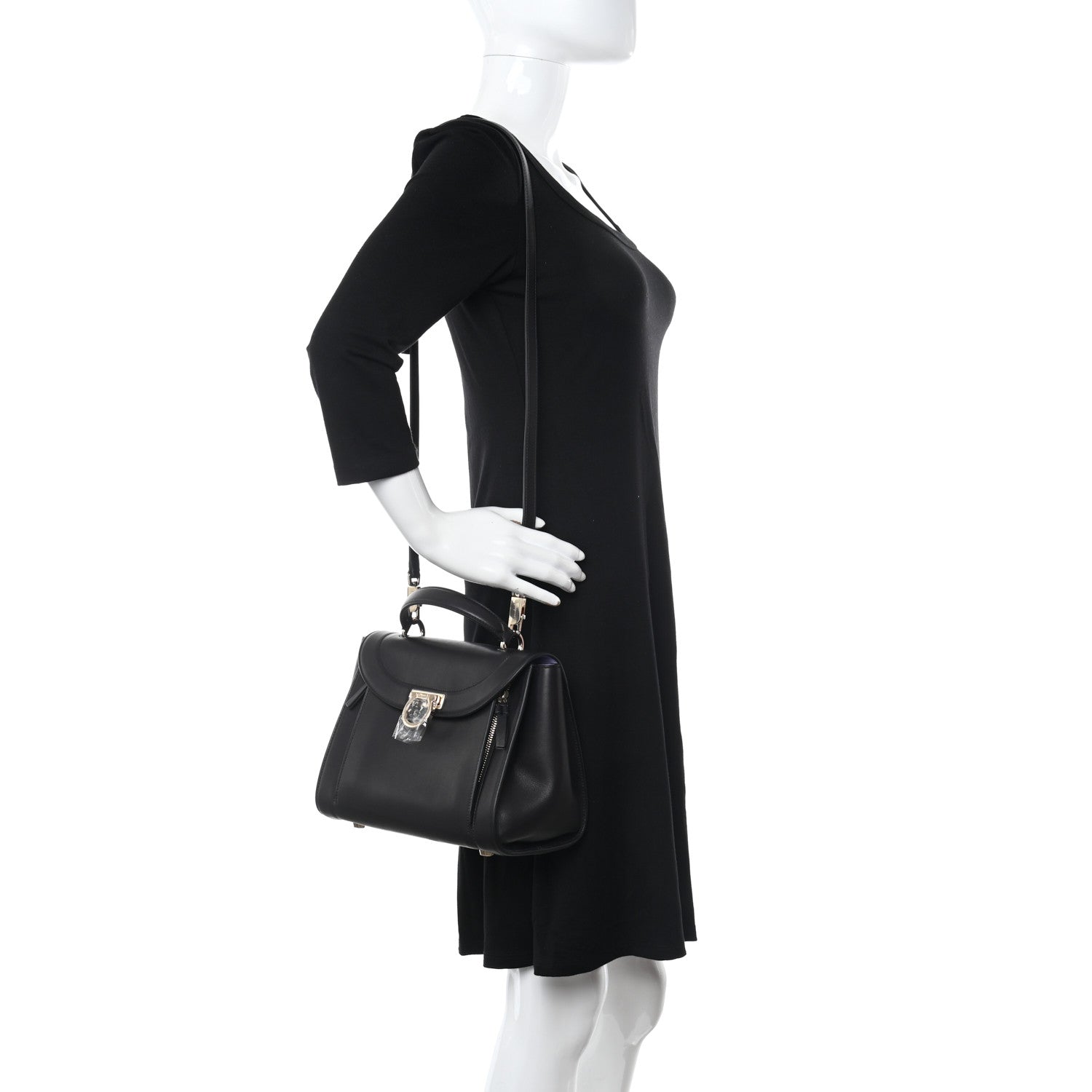 Salvatore Ferragamo Calfskin Sofia Rainbow Top Handle Bag Black 2 of 12