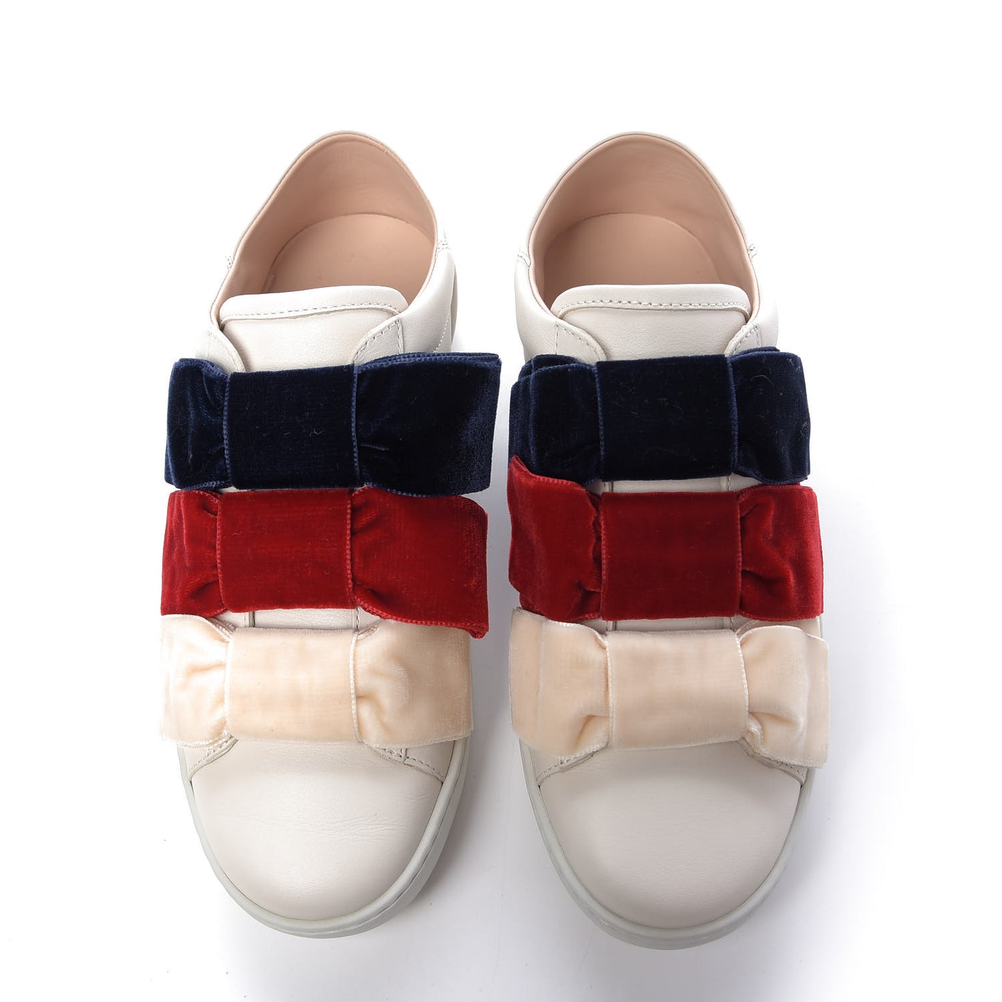 Calfskin Velvet Womens Bow Ace Sneakers 36 White