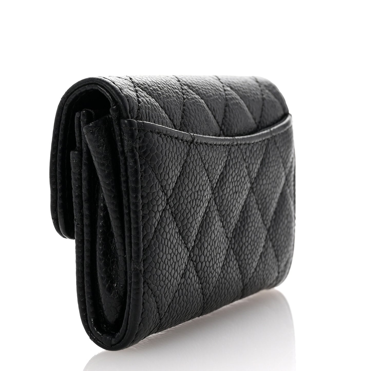 Caviar Quilted Flap Card Holder Wallet Black