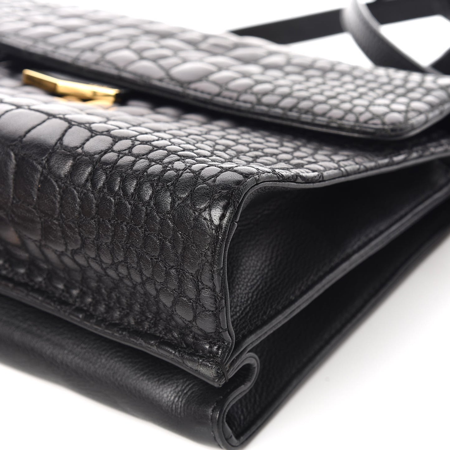 Nappa Calfskin Crocodile Trapuntata Demi Jour Shoulder Bag Black