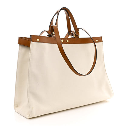 Fendi Canvas Vitello King FF Embroidered Medium Peekaboo X-Tote Grezzo Cuoio 3 of 13