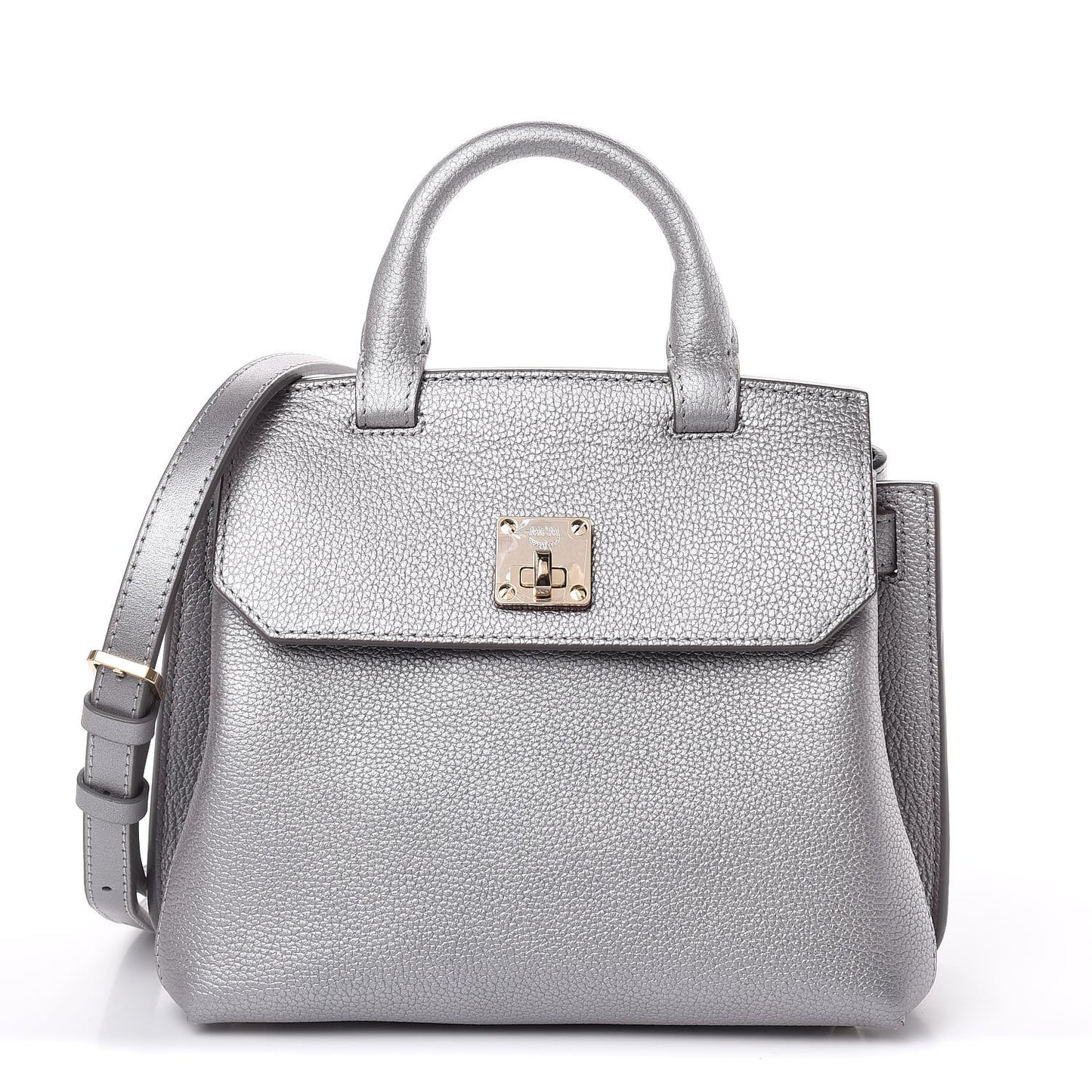 Metallic Grained Calfskin Mini Milla Crossbody Silver