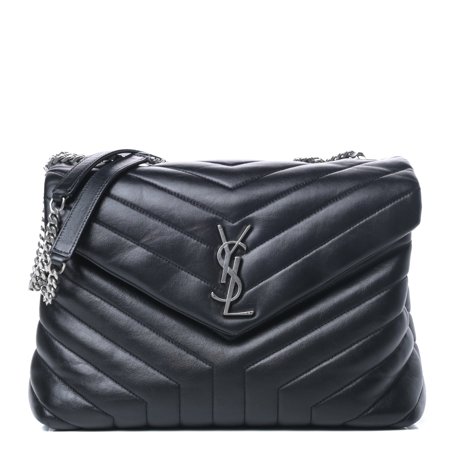 Calfskin Y Quilted Monogram Medium Loulou Chain Satchel Black