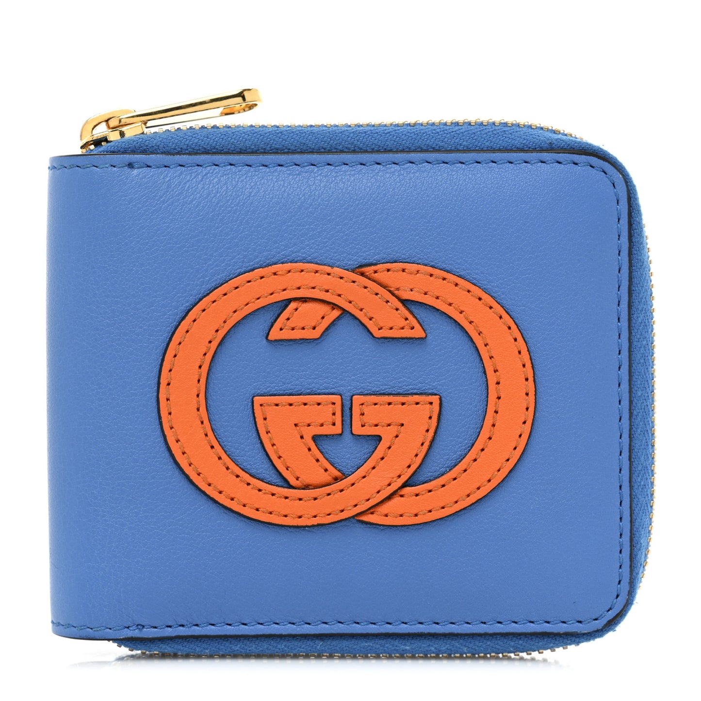 Vitello Eclipse Interlocking G Zip Around Card Case Wallet Bright Splash Carrot Orange