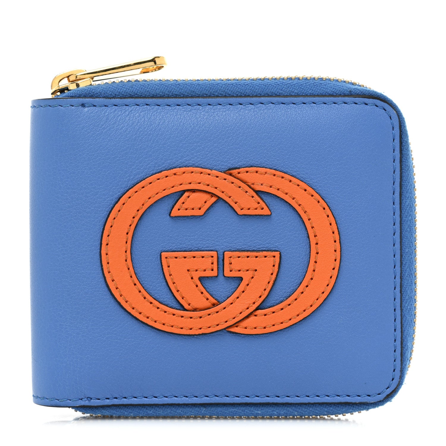 Gucci Vitello Eclipse Interlocking G Zip Around Card Case Wallet Bright Splash Carrot Orange 1 of 12