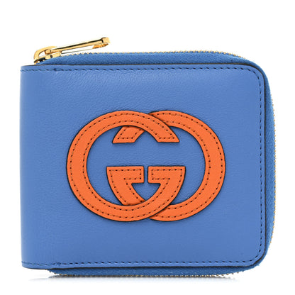 Gucci Vitello Eclipse Interlocking G Zip Around Card Case Wallet Bright Splash Carrot Orange 1 of 12