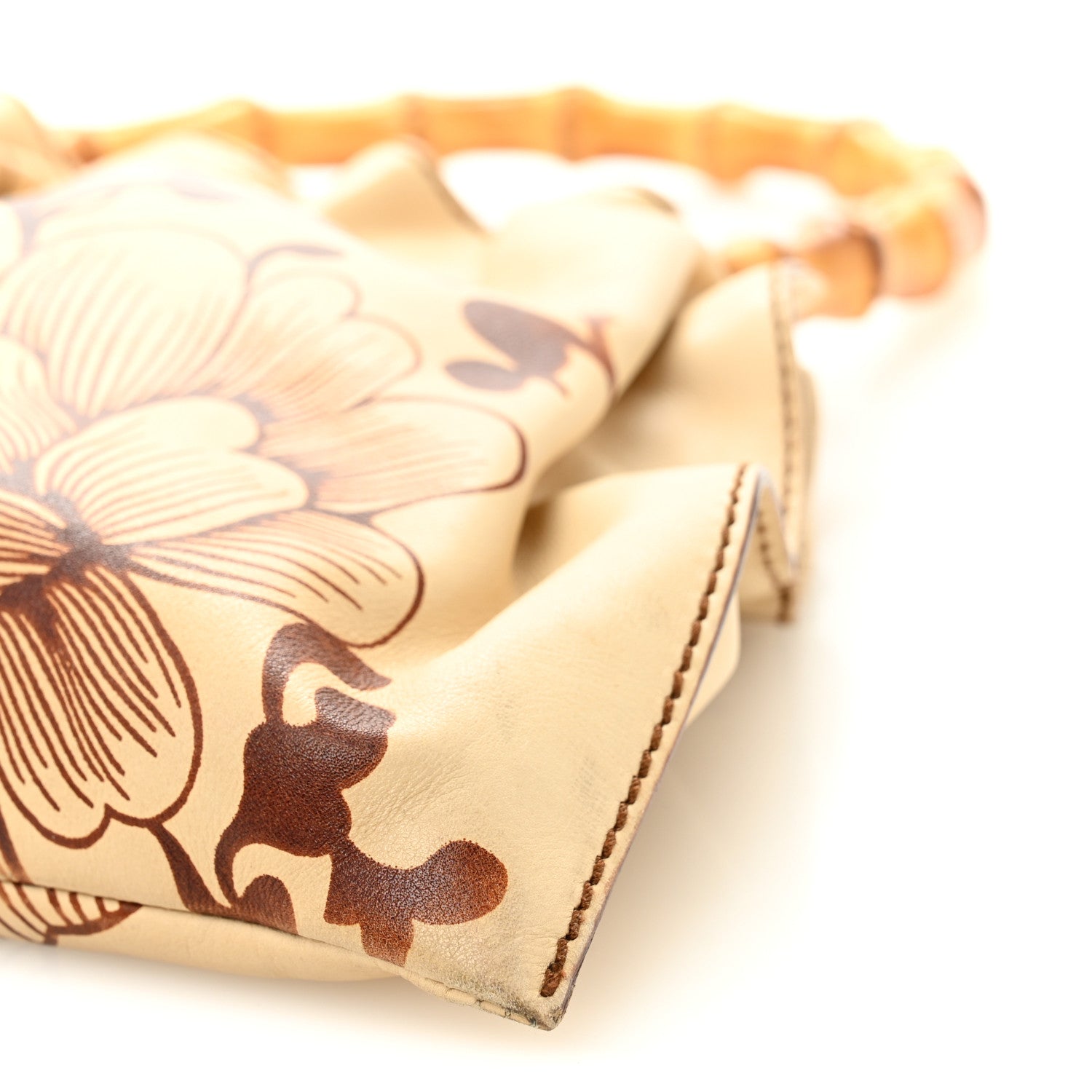 Gucci Calfskin Floral Printed Bamboo Top Handle Frame Bag Beige Brown 10 of 12