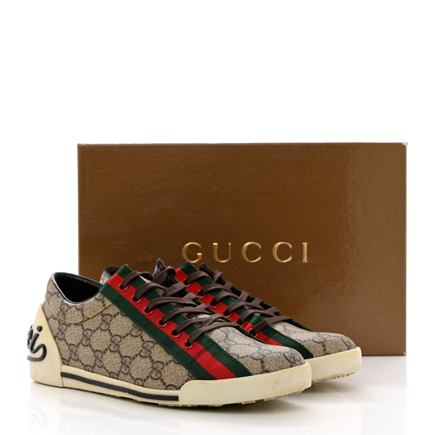 GG Monogram Web Womens Script Sneakers 38.5 Brown
