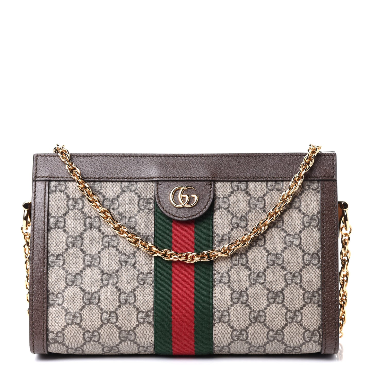GG Supreme Monogram Web Small Ophidia Chain Shoulder Bag Brown