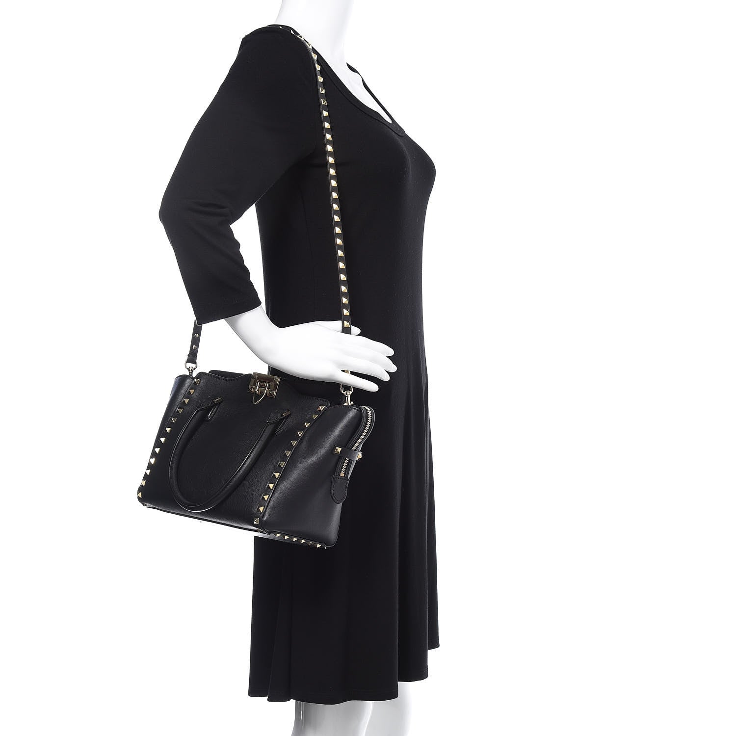 Valentino Garavani Vitello Small Rockstud Double Handle Tote Black 2 of 12