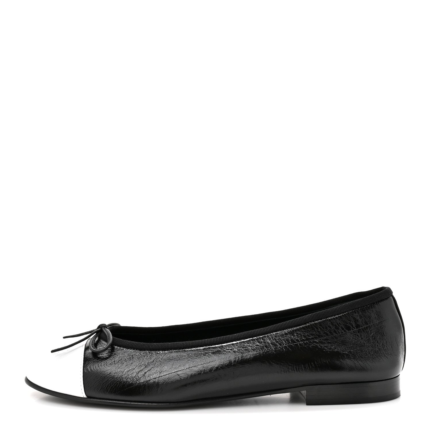 Chanel Crumpled Shiny Lambskin CC Cap Toe Ballerina Flats 40 Black White 1 of 11