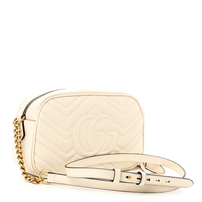 Gucci Calfskin Matelasse Small GG Marmont Chain Shoulder Bag White 3 of 10