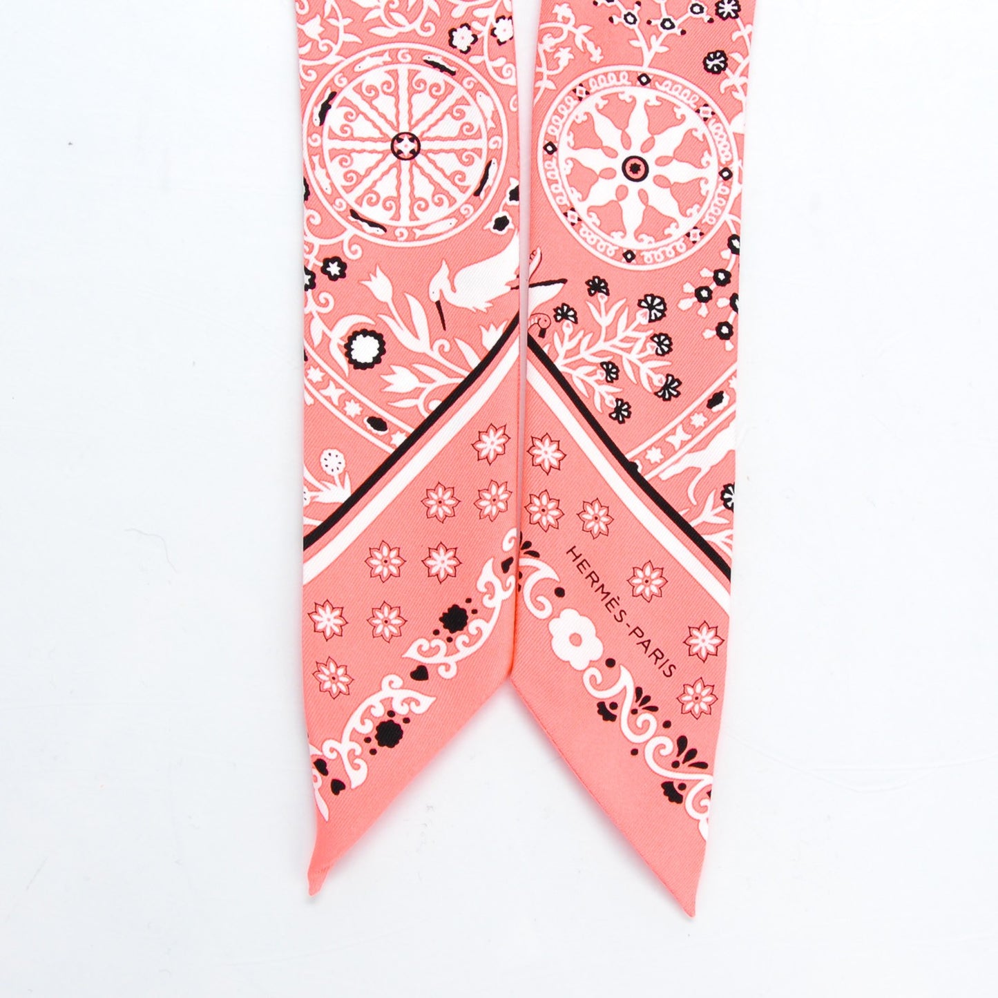 Silk Peuple Du Vent Bandana Twilly Rose Malabar Noir Blanc