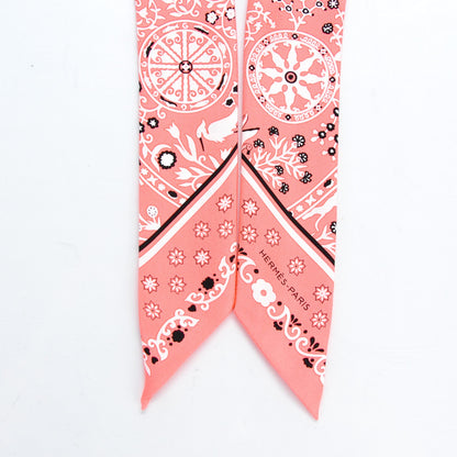 Hermes Silk Peuple Du Vent Bandana Twilly Rose Malabar Noir Blanc 4 of 6