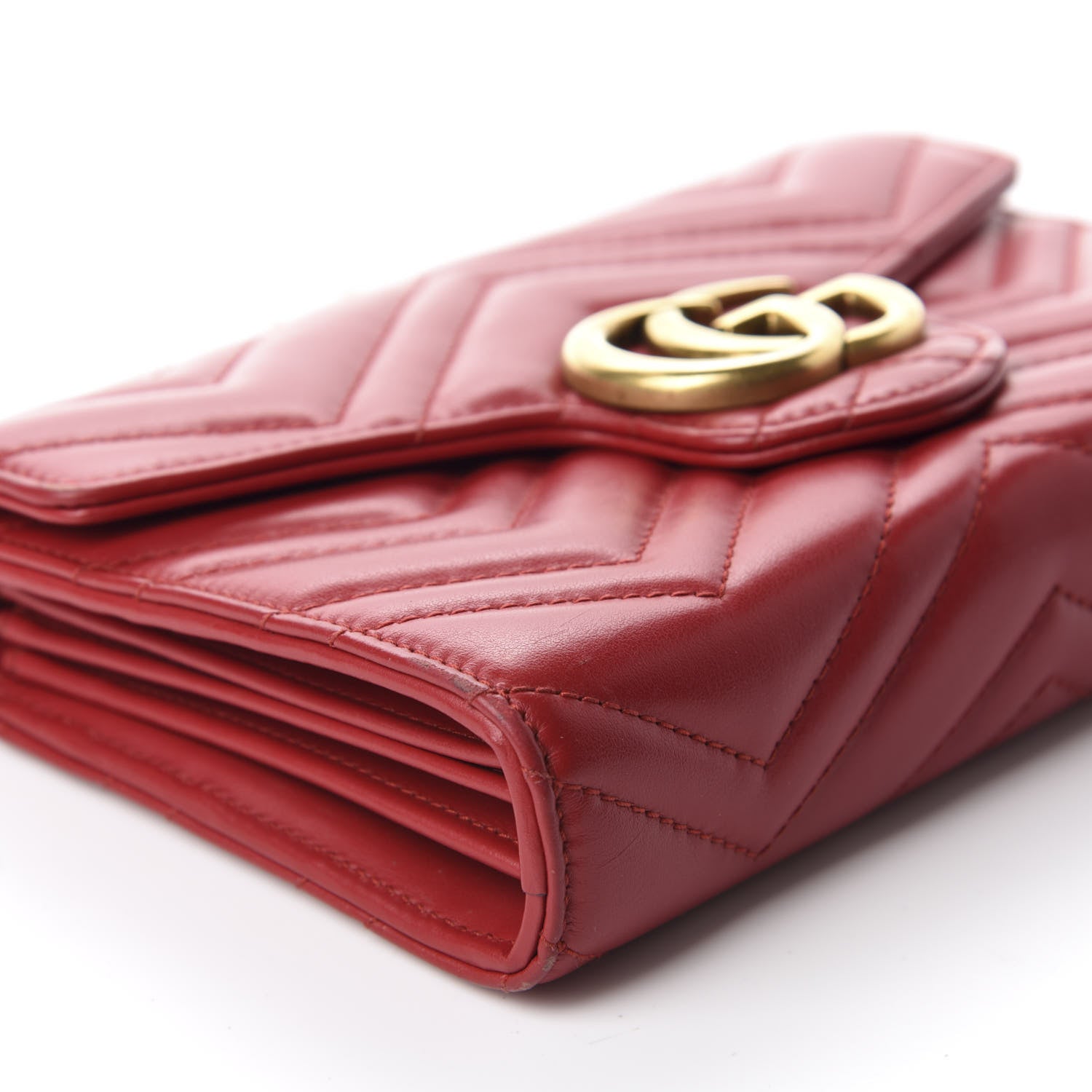 Gucci Calfskin Matelasse GG Marmont Chain Wallet Hibiscus Red 6 of 10
