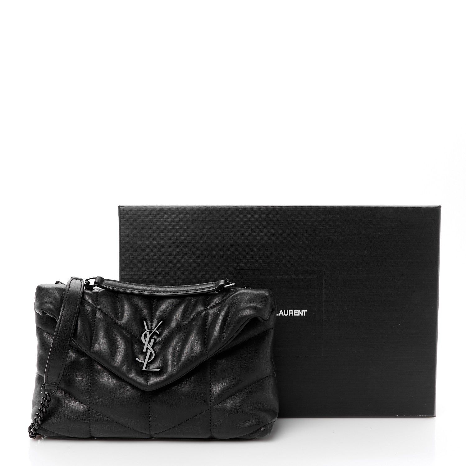 Saint Laurent Lambskin Quilted Toy Loulou Puffer Monogram Monochrome Chain Satchel Black 12 of 12