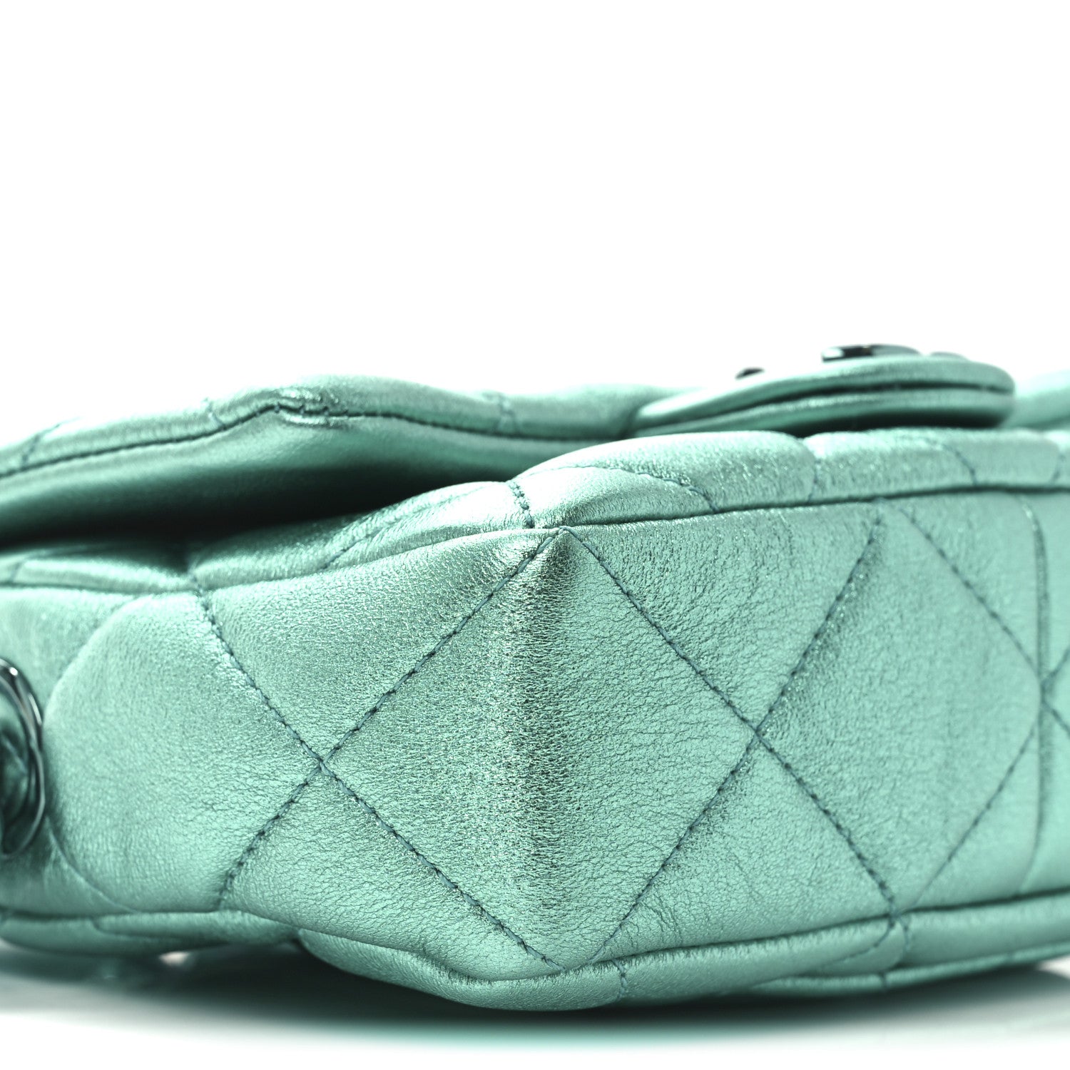 Chanel Metallic Lambskin Quilted Mini Lacquered Chain Flap Turquoise 9 of 10