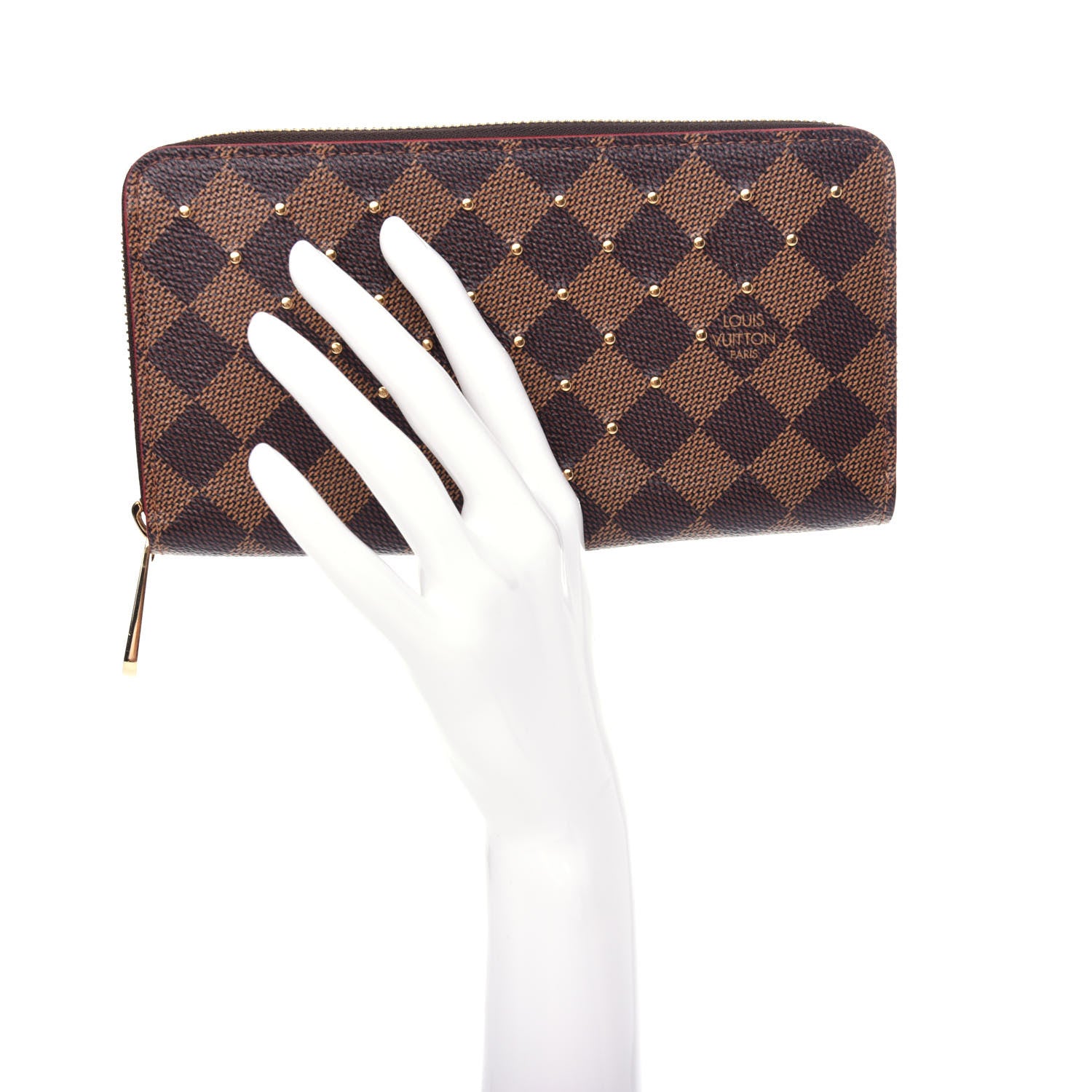 Louis Vuitton Damier Ebene Studded Zippy Wallet Cherry 2 of 7