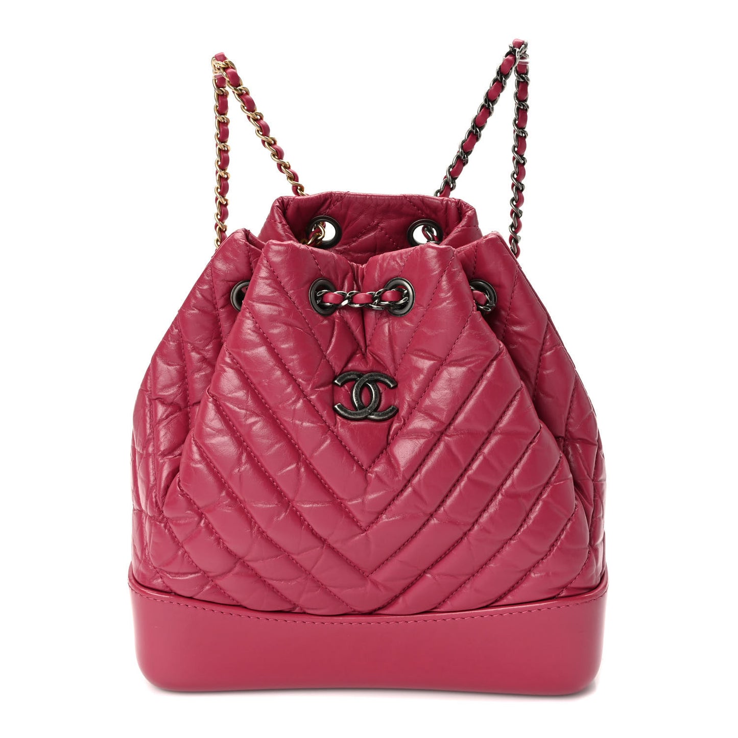 Aged Calfskin Chevron Quilted Small Gabrielle Backpack Dark Pink