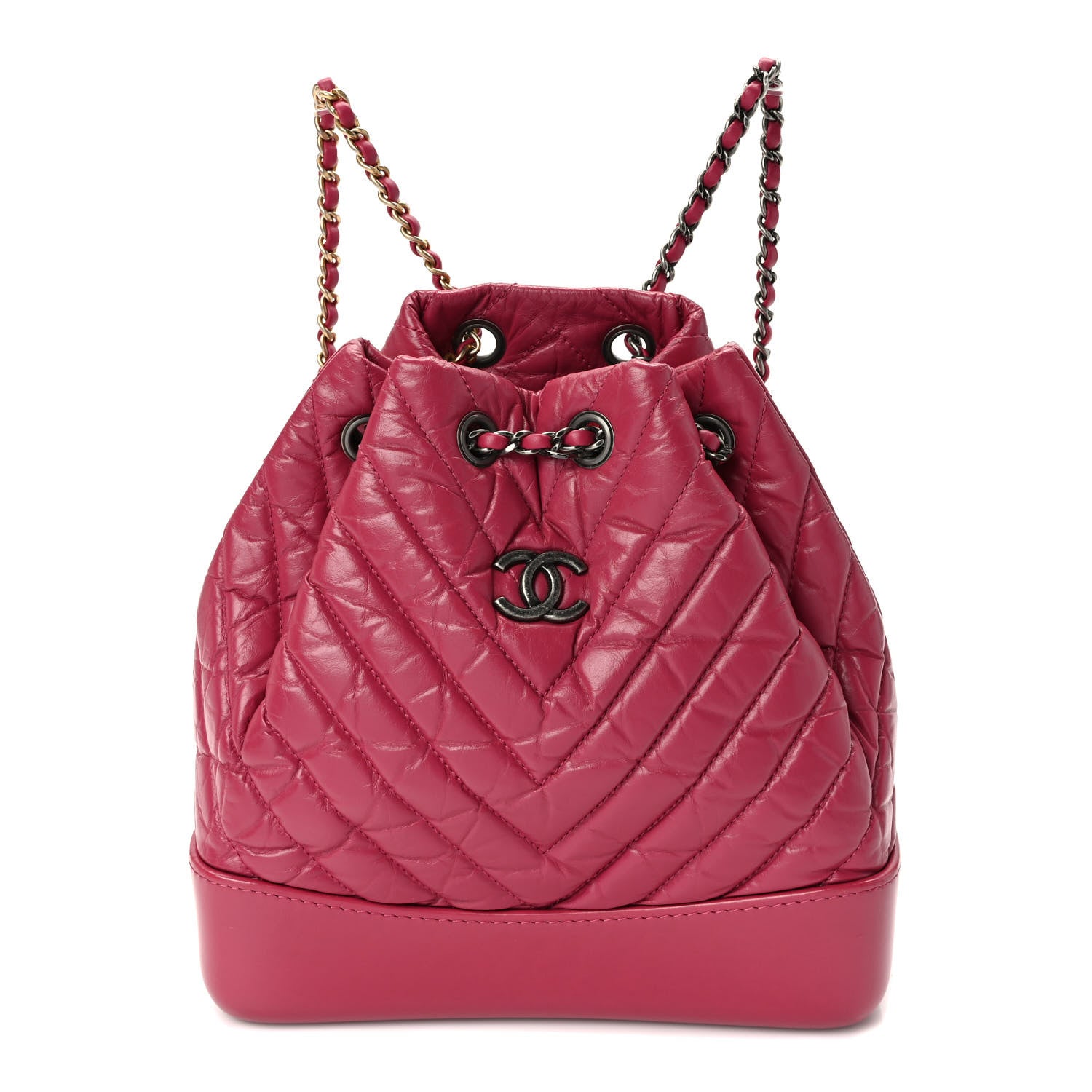 Chanel Aged Calfskin Chevron Quilted Small Gabrielle Backpack Dark Pink 1 of 9