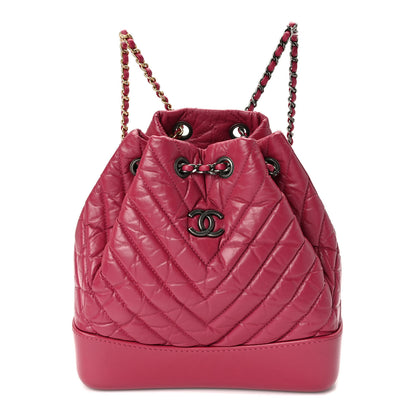 Chanel Aged Calfskin Chevron Quilted Small Gabrielle Backpack Dark Pink 1 of 9