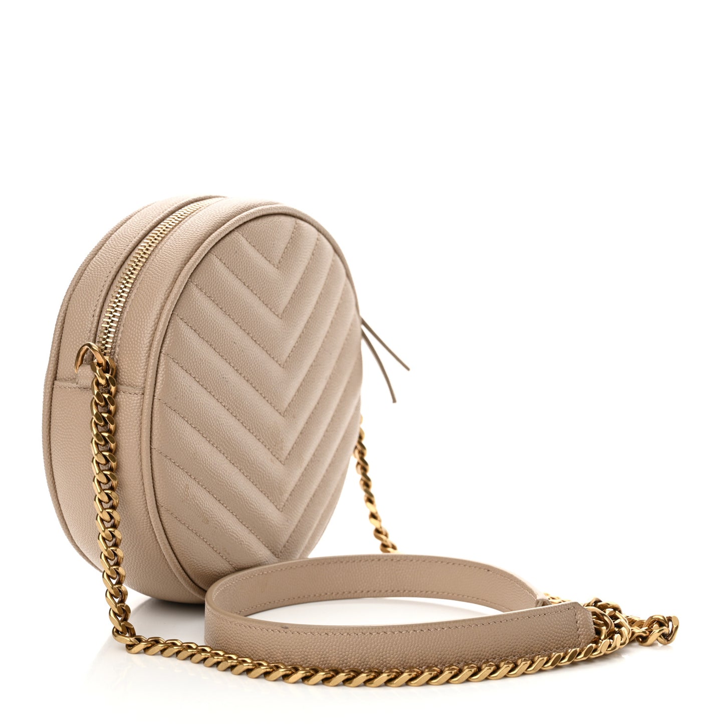 Grain De Poudre Matelasse Chevron Quilted Round Vinyle Camera Bag Dark Beige