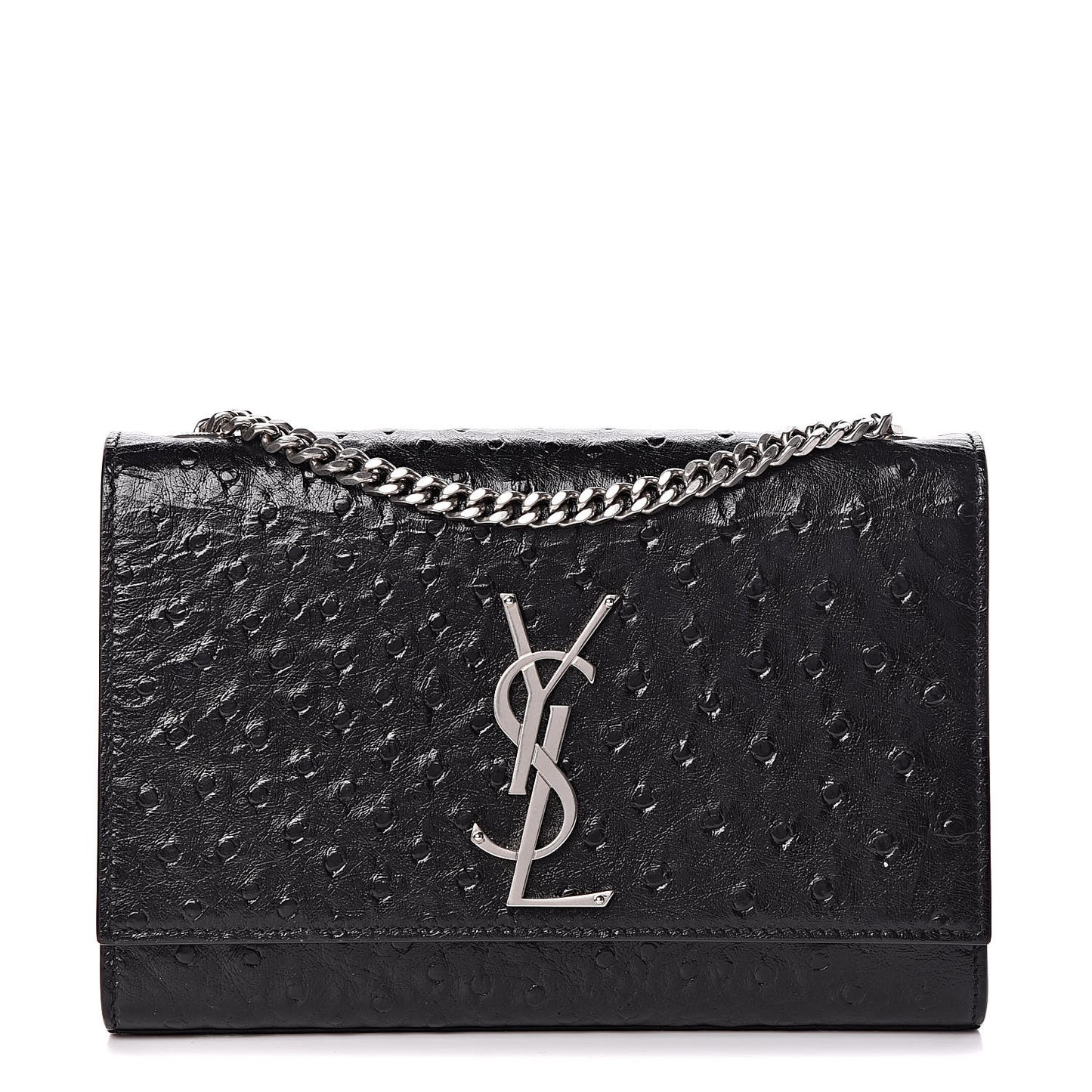 Ostrich Calfskin Embossed Small Monogram Kate Satchel Black