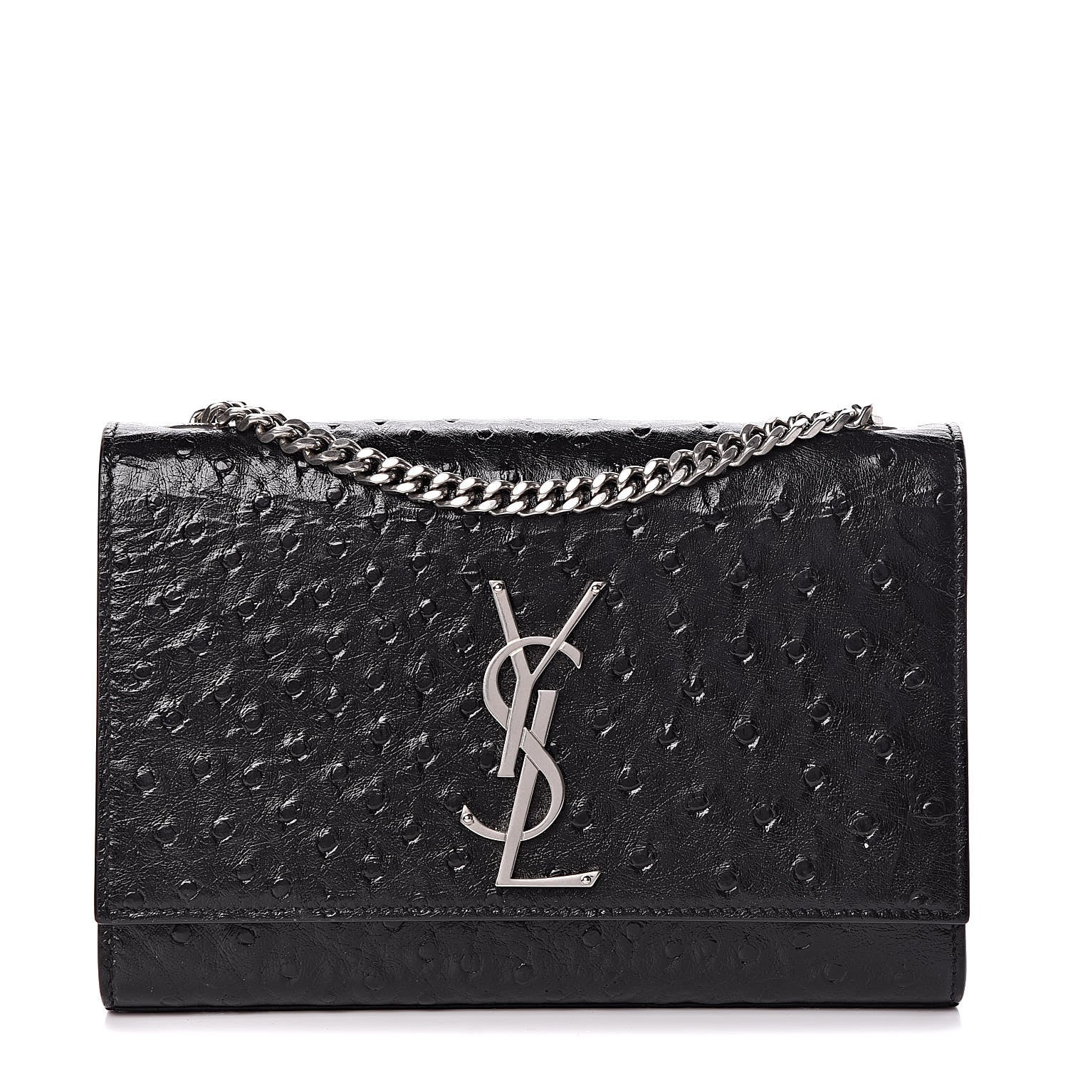 Saint Laurent Ostrich Calfskin Embossed Small Monogram Kate Satchel Black 1 of 14