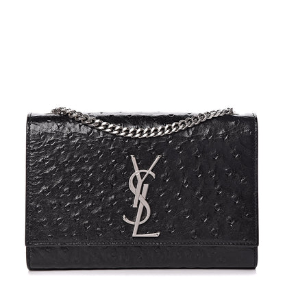 Saint Laurent Ostrich Calfskin Embossed Small Monogram Kate Satchel Black 1 of 14
