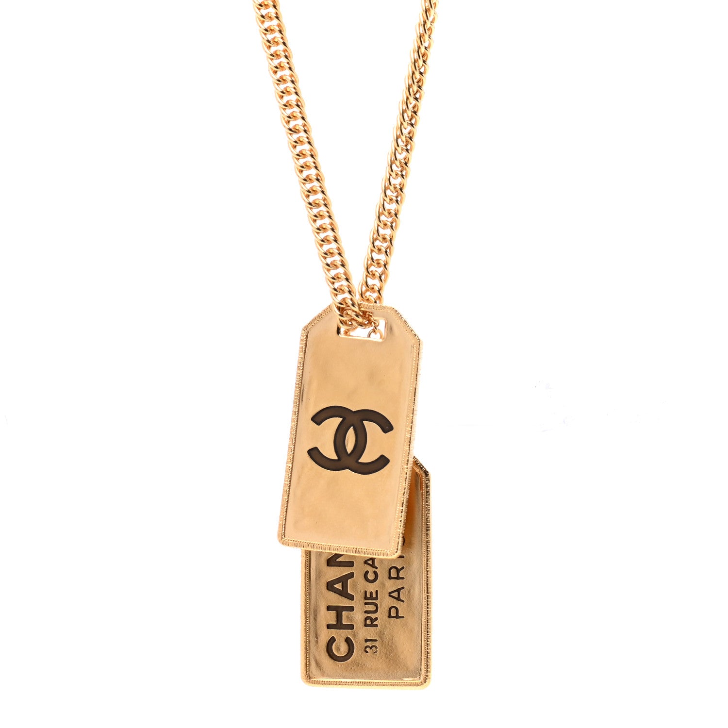 Chanel ID Dog Tag Charm Necklace Gold 4 of 6