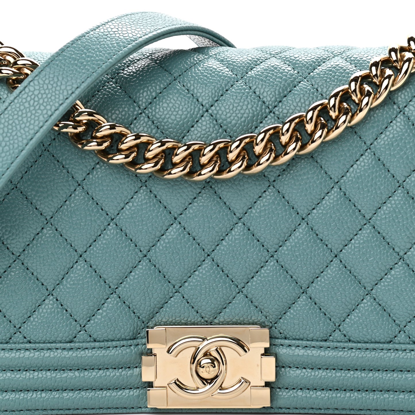 Caviar Quilted Medium Boy Flap Light Blue