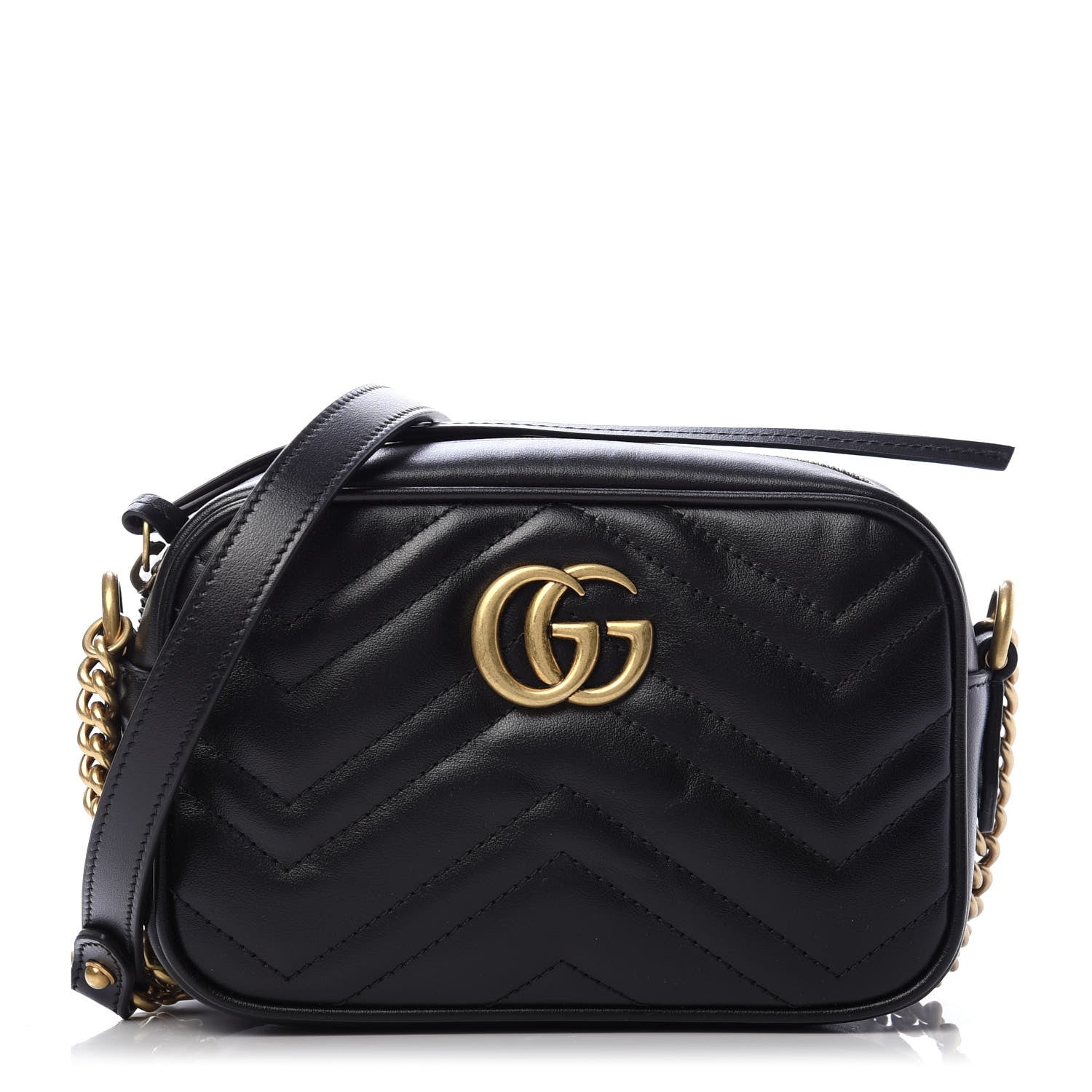 Gucci Calfskin Matelasse Mini GG Marmont Chain Shoulder Bag Black 1 of 12