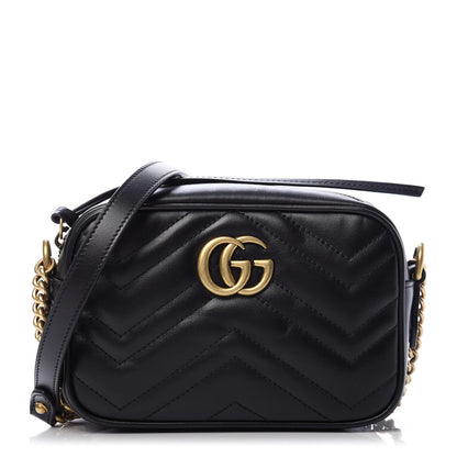 Gucci Calfskin Matelasse Mini GG Marmont Chain Shoulder Bag Black 1 of 12