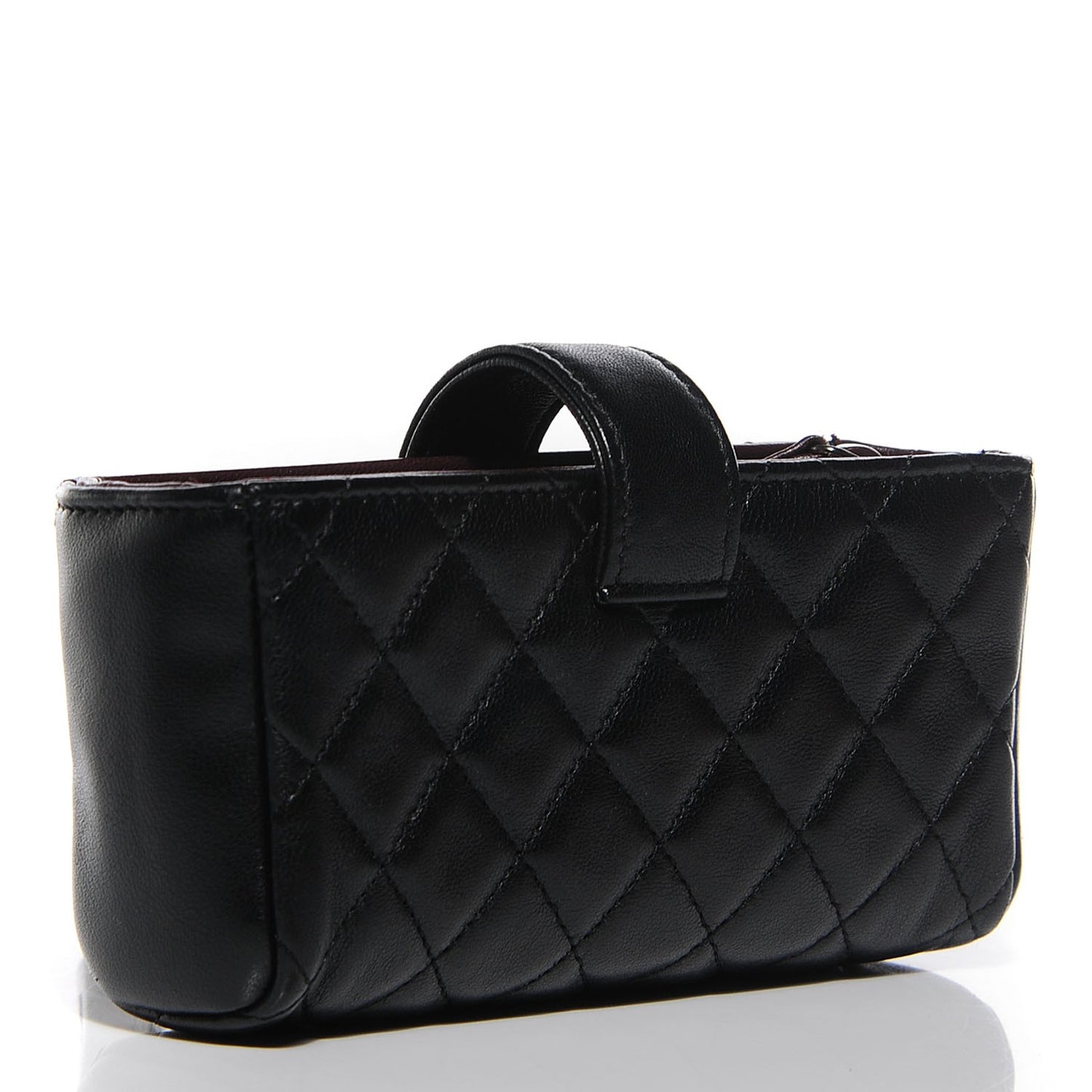 Lambskin Quilted Mini Phone Holder Clutch Black